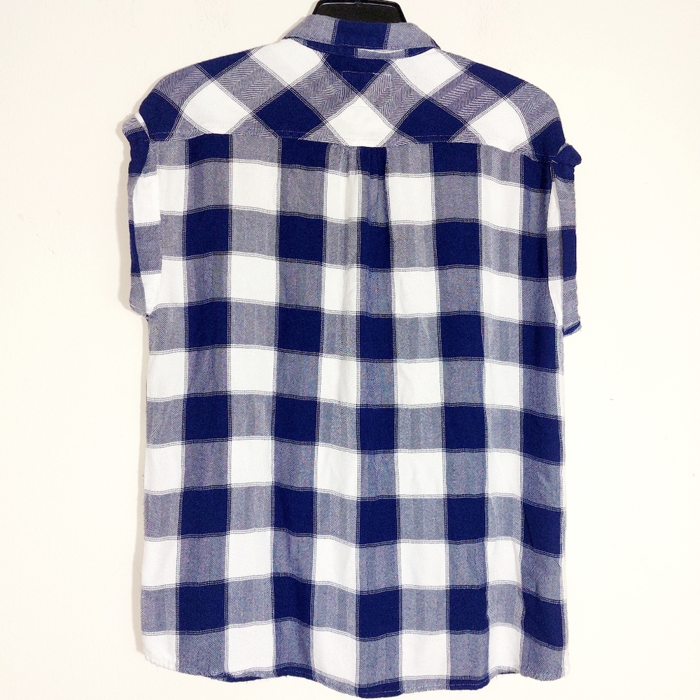 Rails Women's Britt Rolled Sleeve Button Down Plaid Shirt Blue/White Size Medium - Picture 11 of 15